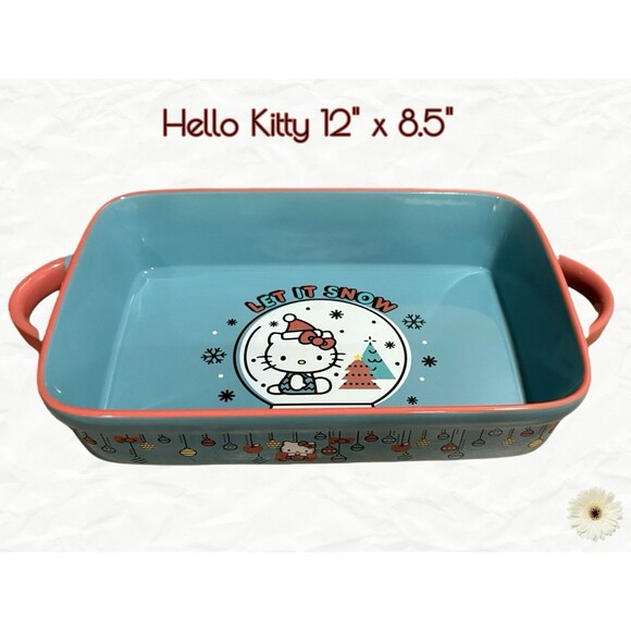 Holiday "Hello Kitty" Rectangular Snowman Baker Size 12" x 8.5" Teal Blue New! - Picture 1 of 6